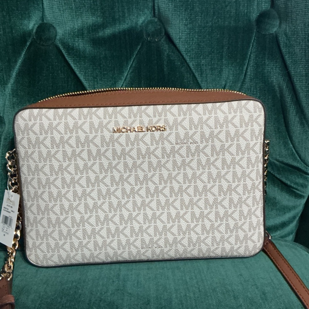 Michael Kors Signature Brown and Cream Crossbody Bag
